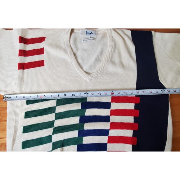 FLAWS Vintage Pringle Of Scotland Men's Large Cotton Sweater Old Money V Neck - Picture 11 of 12